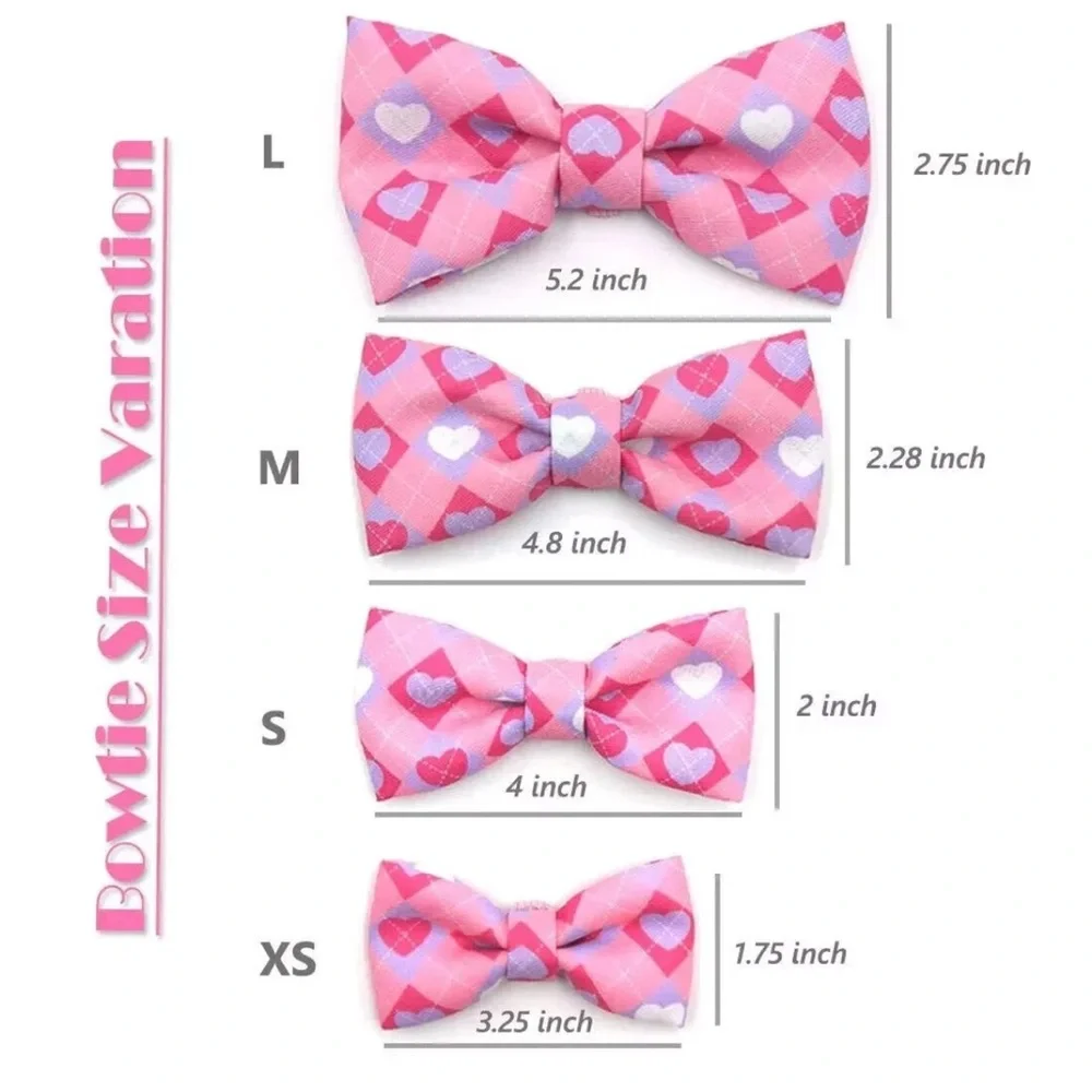 Azuza XS Extra Small Dog Collar With Bow Tie, Lovely Pink & Purple Heart Pattern